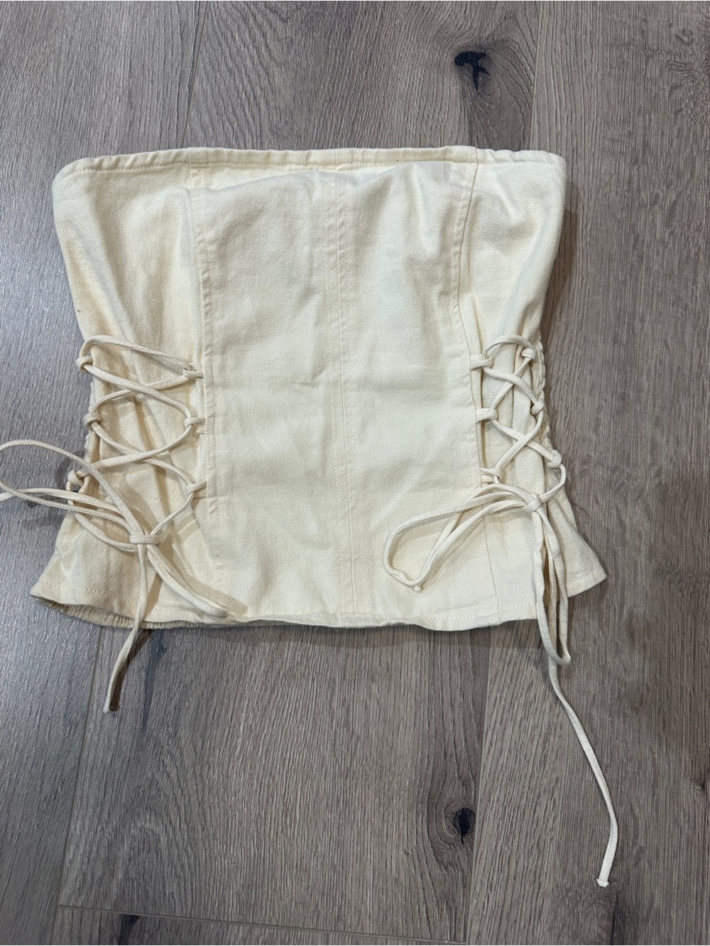 Cream Denim Corset Top with Lace Up Sides